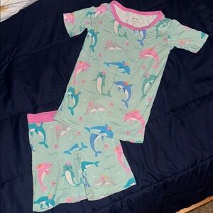 Kids Pajamas with Dolphin Print - Green